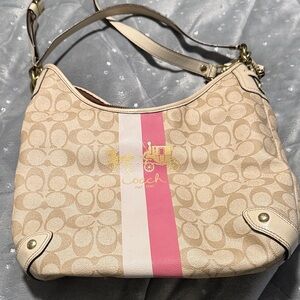 Coach Beige and Pink Signature Shoulder and Crossbody Bag